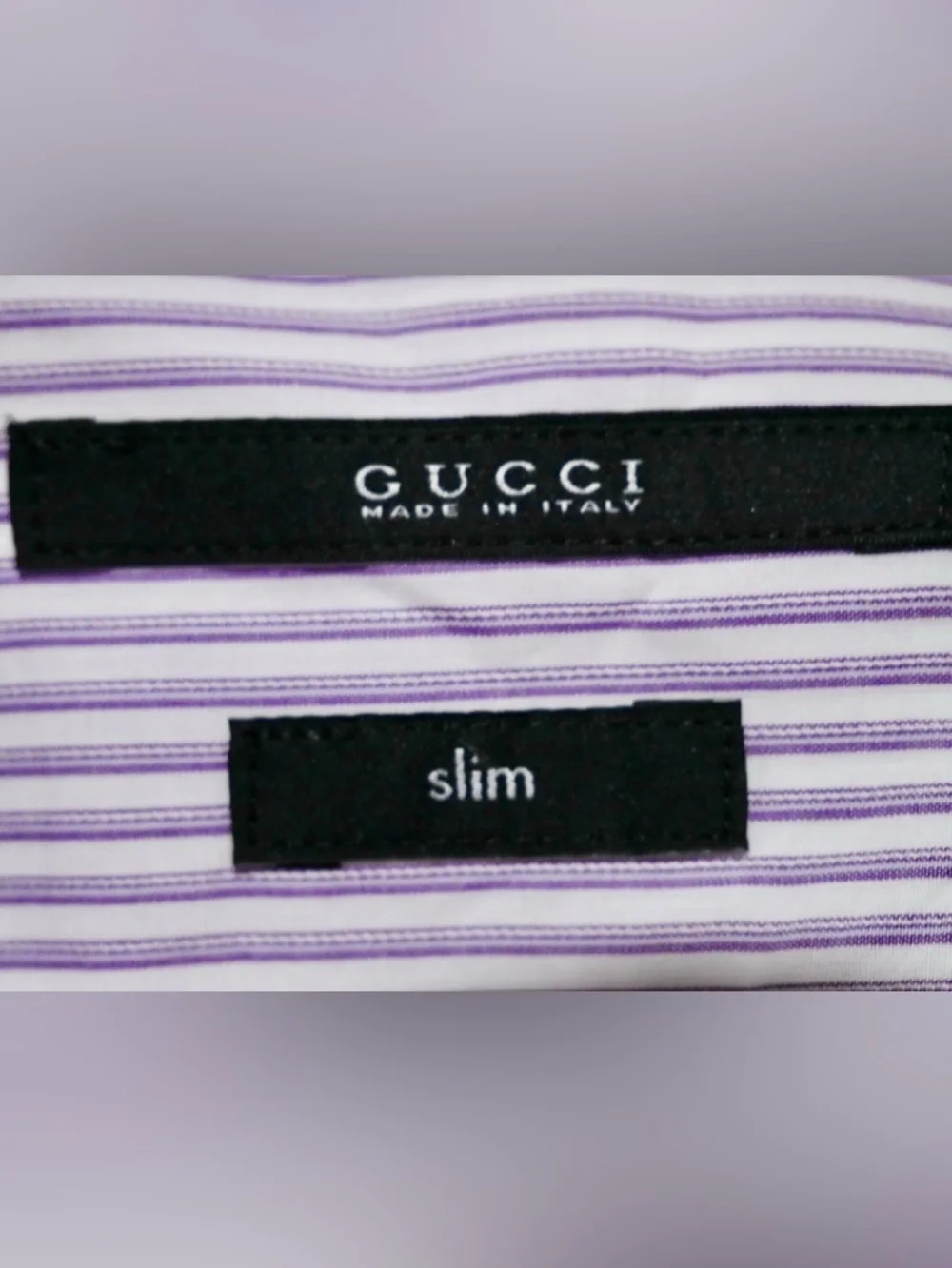 Gucci Mens Slim Fit Striped Dress Shirt Purple White Size 41 16 Made‎ in Italy